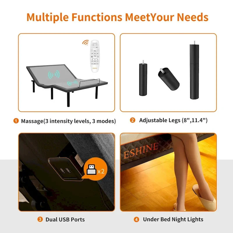 Adjustable Bed Frame with Massage