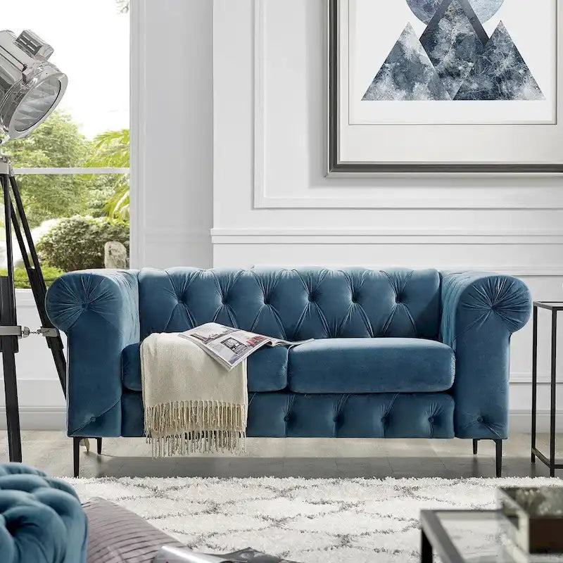 Tufted Velvet Chesterfield Loveseat Sofa
