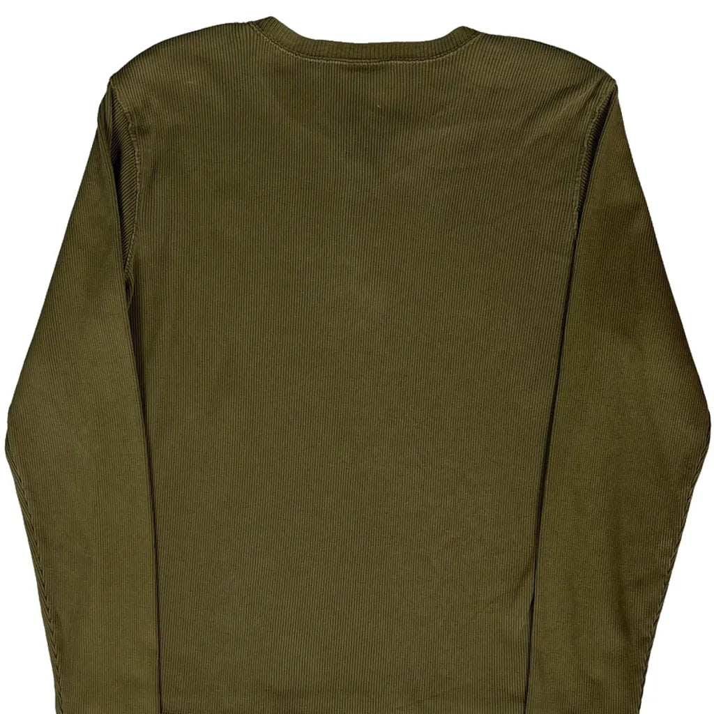 Women's Long Sleeve Henley T-Shirt XL Olive Green Cotton Casual Top