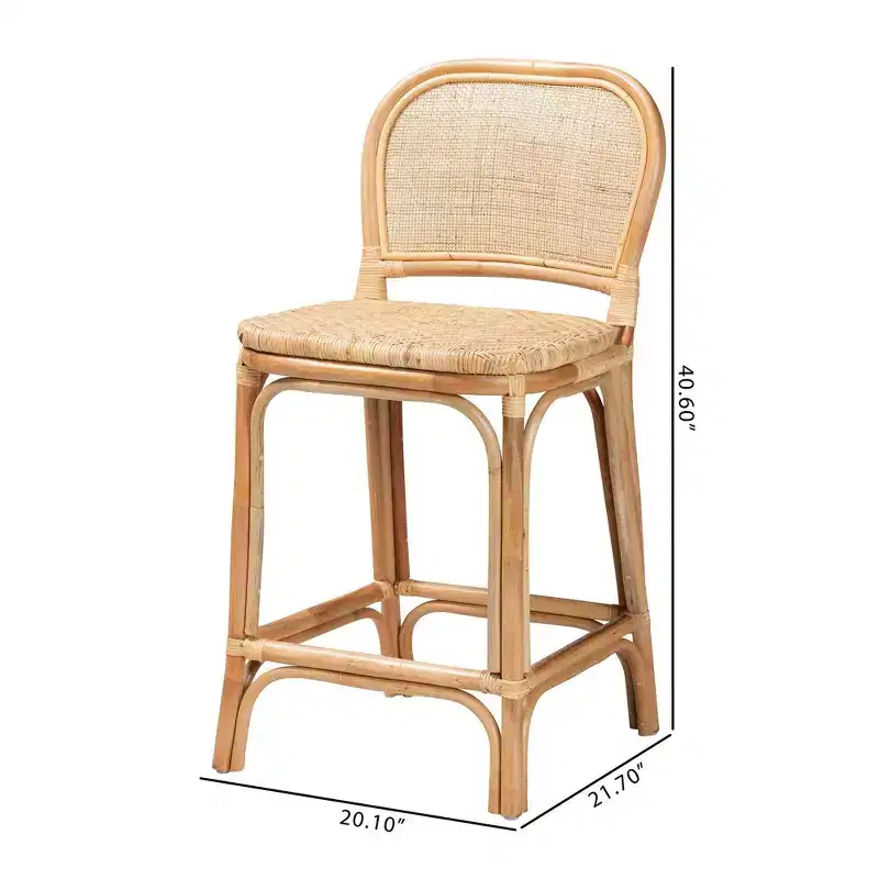 Baxton Studio Adrena Rattan Counter Height Barstool Natural Brown : Fixed Height, No Assembly, Spot Clean