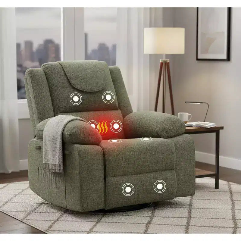 Rocking Nursery Recliner Chair, 360�� Swivel with Vibration Massage and Heating