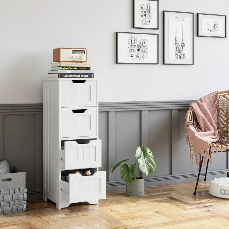 Bathroom Storage Cabinet Side Cabinet with 4 Drawers - 11.8D x 11.8W x 32.5H