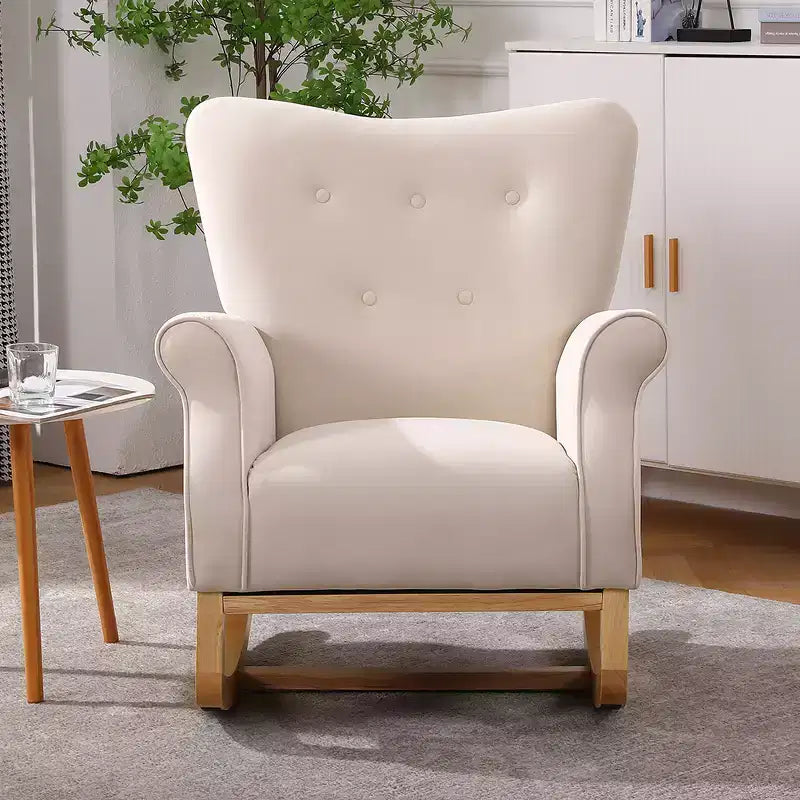 Accent Rocking Chair, Small Contemporary Rocker, Upholstered Rocker Chair with Armrest, Cushioned Relaxing Arm Chair for Living Room