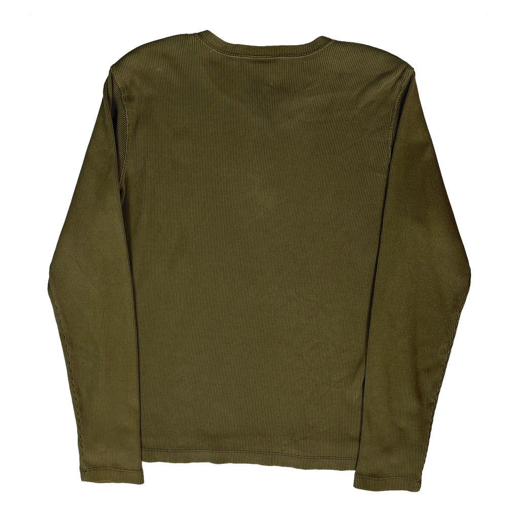 Women's Long Sleeve Henley T-Shirt XL Olive Green Cotton Casual Top