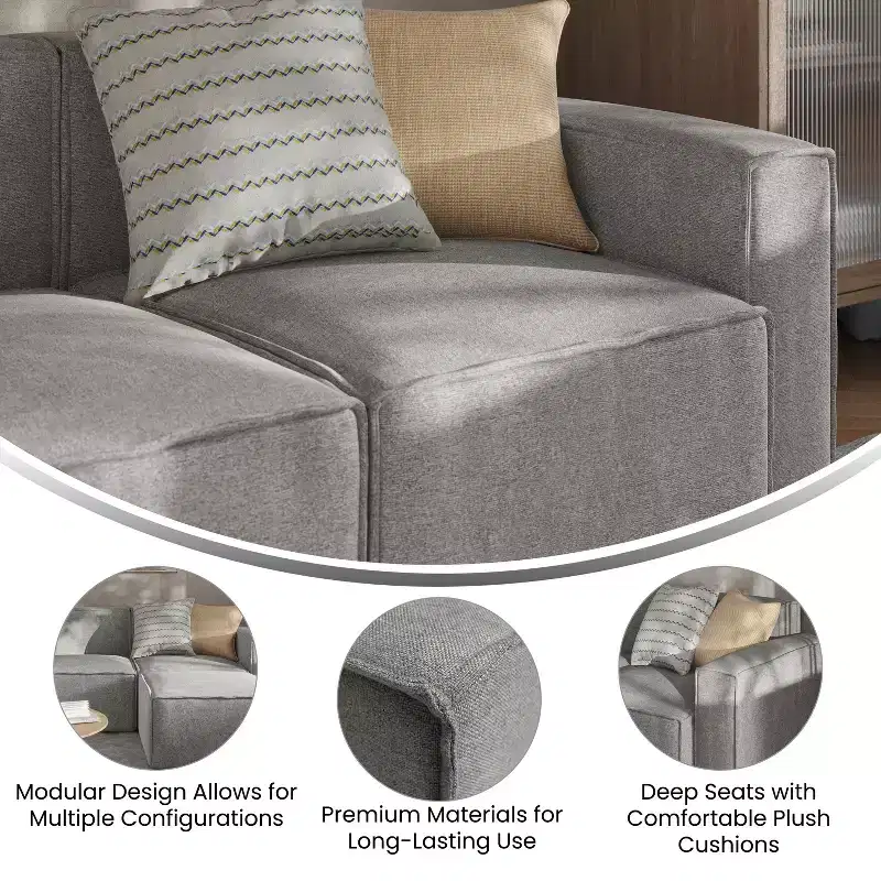 Emma and Oliver Modular Right Side Armchair with Arm Rest