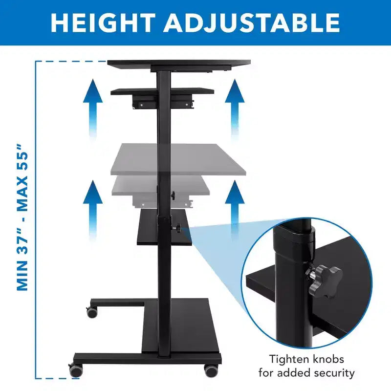 Mobile Standing Desk with Retractable Keyboard Tray