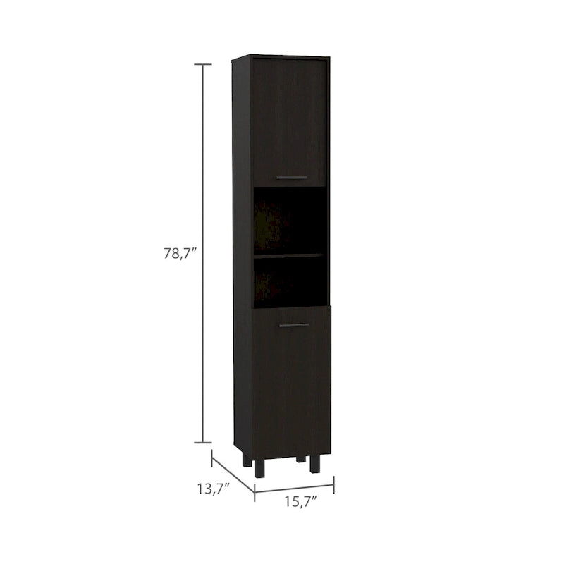 Kitchen Pantry with 2 Cabinets and 2 Open Shelves, Aluminum Handles and Hinges