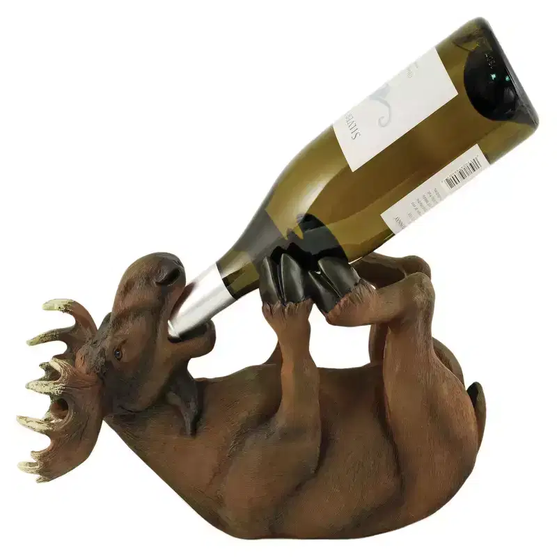 True Mischievous Moose Polyresin Wine Bottle Holder, Playful Wine Holder, Animal Wine Rack, Kitchen Decor Gift, Holds 1 Standard Wine Bottle, Set of 1