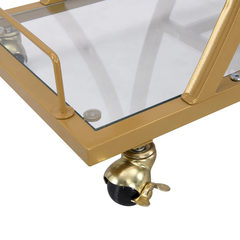 3-Tier Tempered Glass Rolling Bar Cart with Wine Rack and 16 Glass Holder