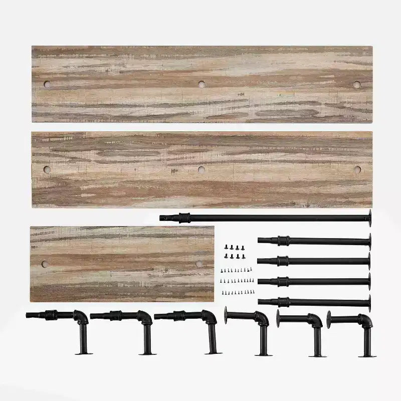 3-Tier Industrial Pipe Wall Shelf Unit, Black/Rustic, Iron Frame with Laminated Shelves