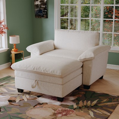 GDFStudio Kennan Modern 51 Chenille Upholstered Oversize Chair and Storage Ottoman Set