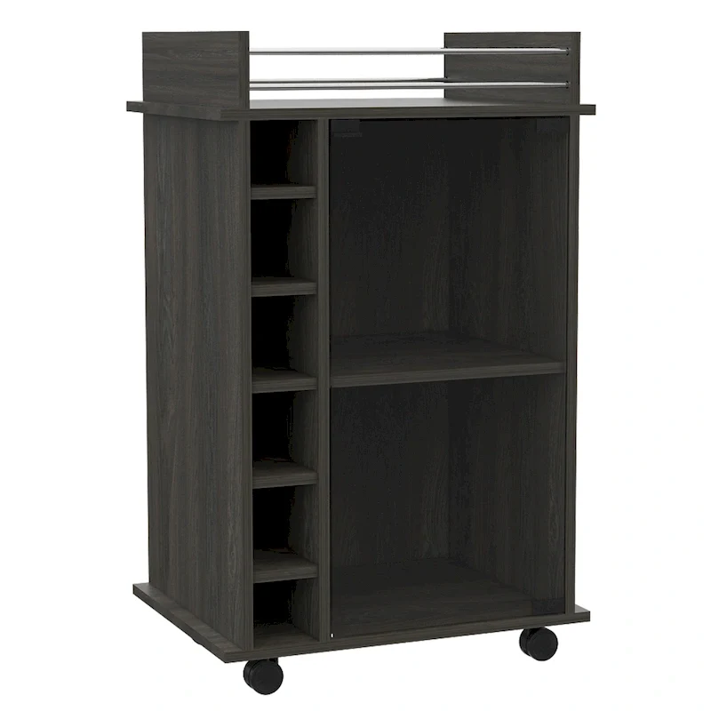 TUHOME Dukat Bar Cart,Two Shelves, Six Built-in Wine Rack and Four Casters - N/A