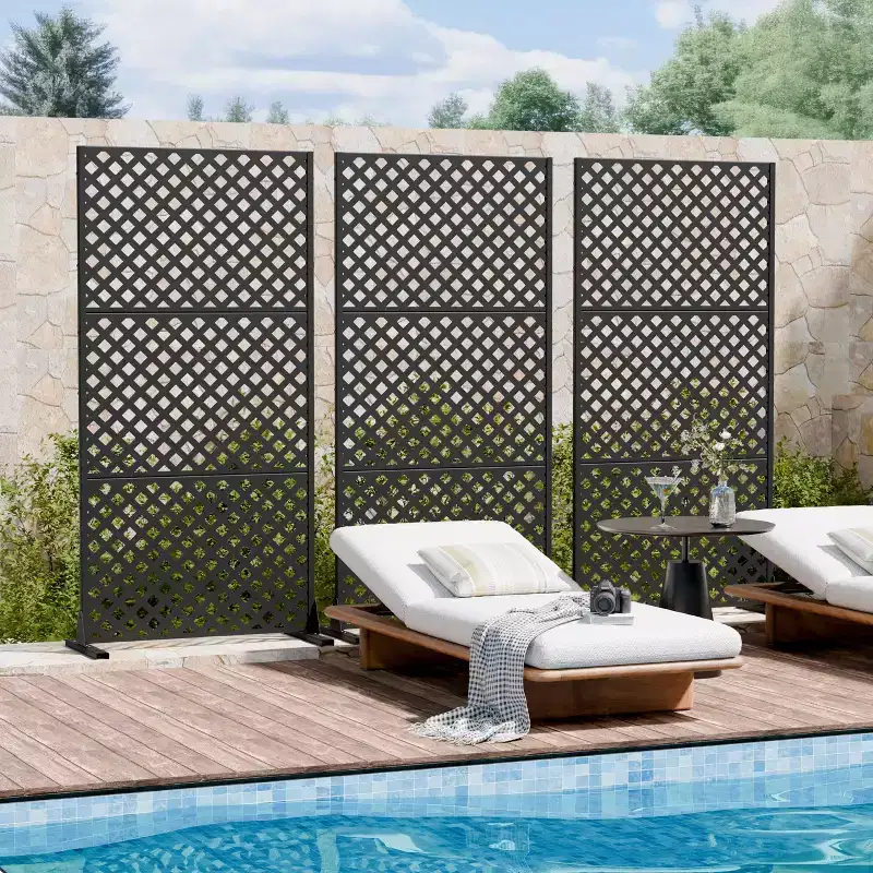 Black Galvanized Steel Room Divider, 59x30x16, 5-Piece Double-Sided Privacy Screen