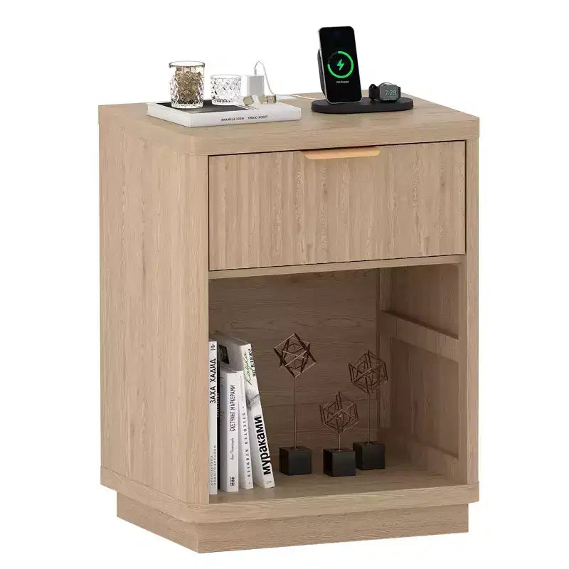 Fluted Nightstand with Charging Station and Drawers