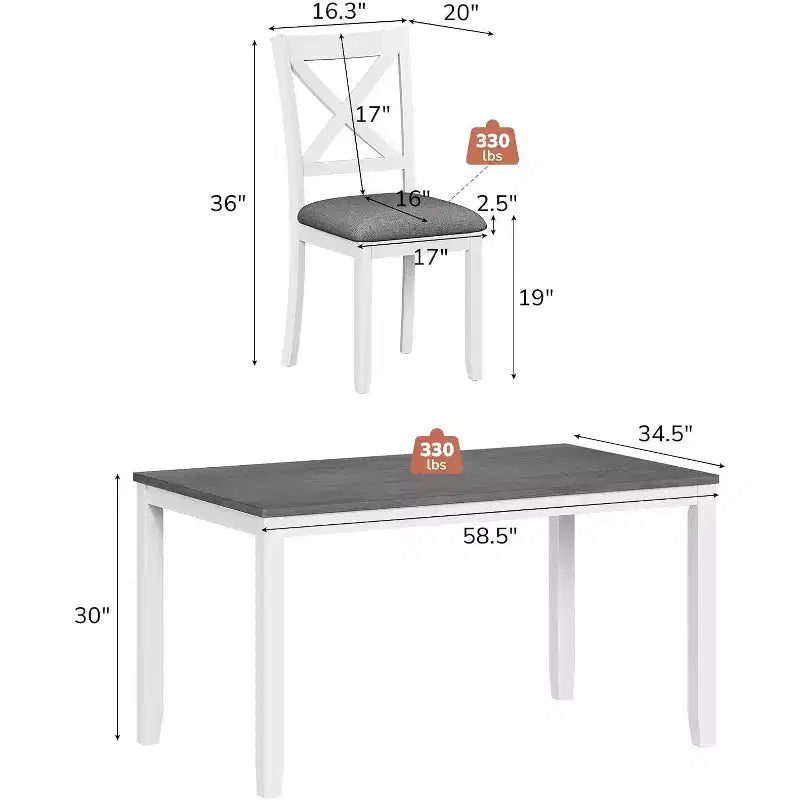 Zevemomo 7-Piece Dining Table Set with 6 Upholstered Chairs for Dining Room, Kitchen, Restaurant, White