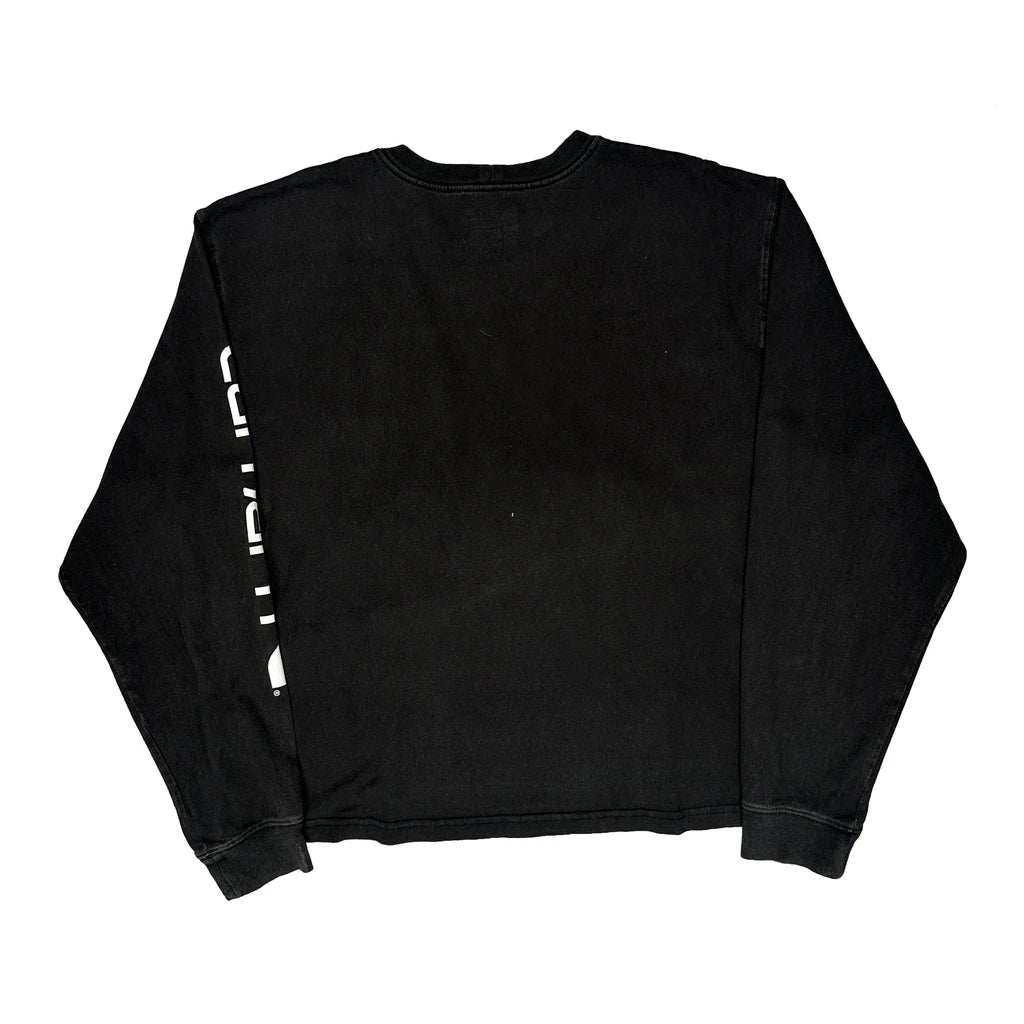 Cropped Long Sleeve T-Shirt Women's Regular Fit Crew Neck Black Cotton XL