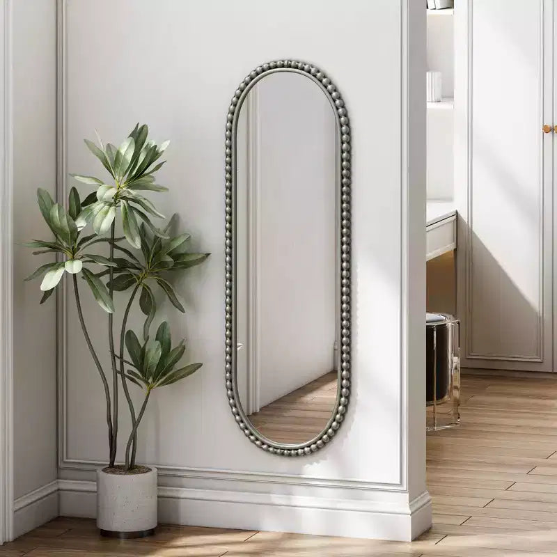 MAYEERTY Iron Oval Retro Mirror Wall Haning for Living Room Entrance Bedroom Silver