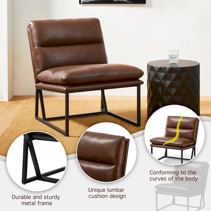 Modern Ergonomic PU Accent Armless Chair, 30.25 Inch Height