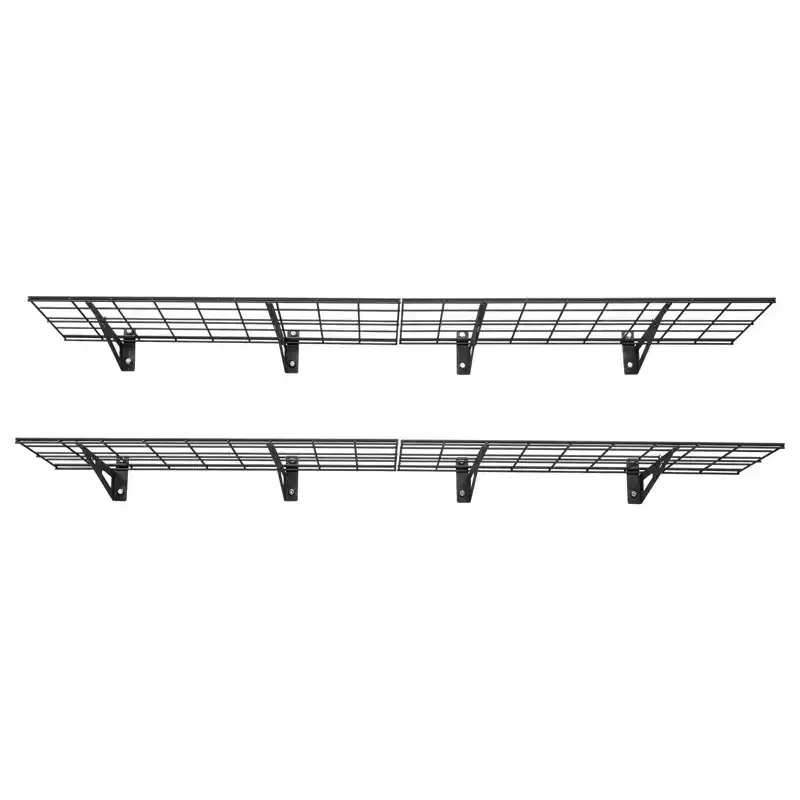 VEVOR 2-Tier Wall Garage Shelving, 4 Pack 1 x 3 ft Steel Wall Mounted Shelving Unit, 12 x 72 Inch Per Shelf, 600 lbs Total Weight Capacity, Black
