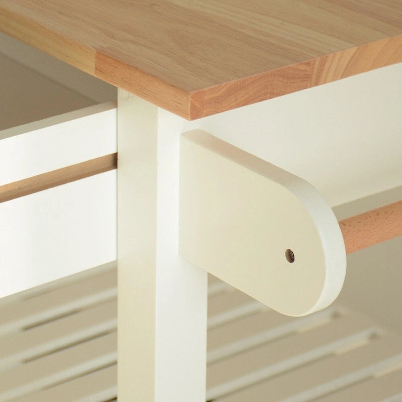 Rolling Kitchen Cart with Natural Wood Top 2 Open Shelves and Towel Rack