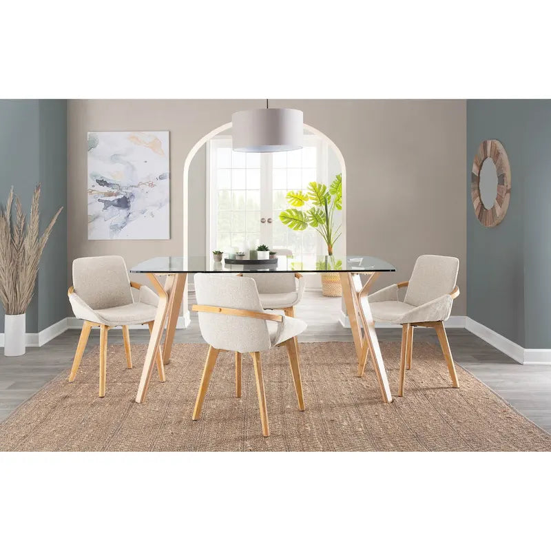 Mid-Century Upholstered Dining Chair with Natural Wood Arms and Legs