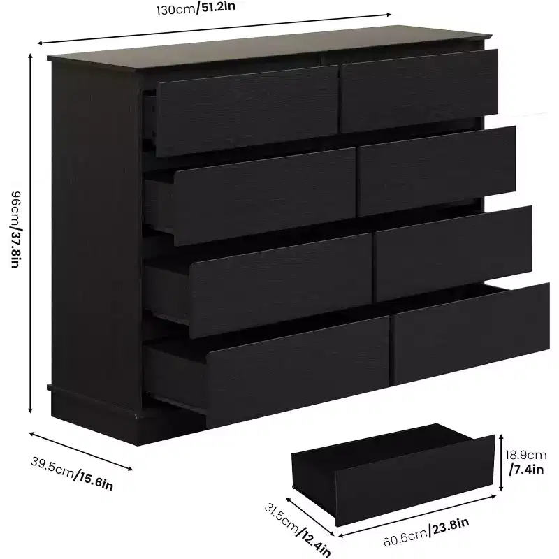 8 Dresser for Bedroom, 51 Wide Double Dresser with Large Drawers, Modern Chest of Drawer for Bedroom Living Room Hallway