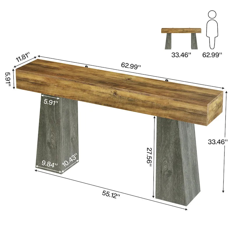 63-Inch Wooden Console Table for Entryway & Hallway