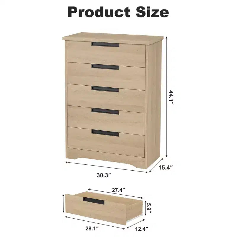 5-Drawer Wooden Dresser, Chest of Drawers for Bedroom & Living Room