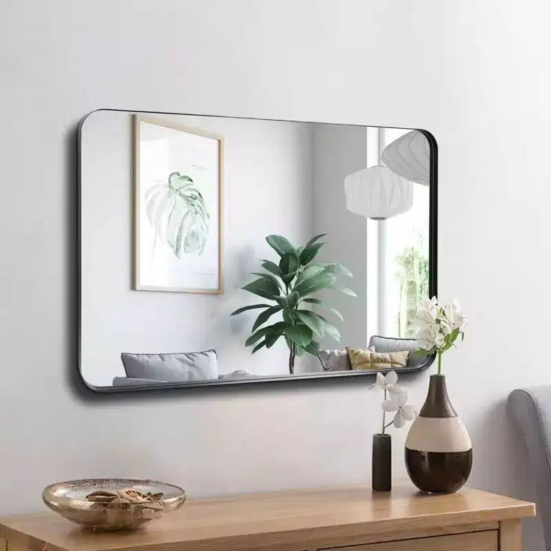Black Mirror, Deep Metal Frame, Modern Wall Mount for Bedroom Living Room Entryway