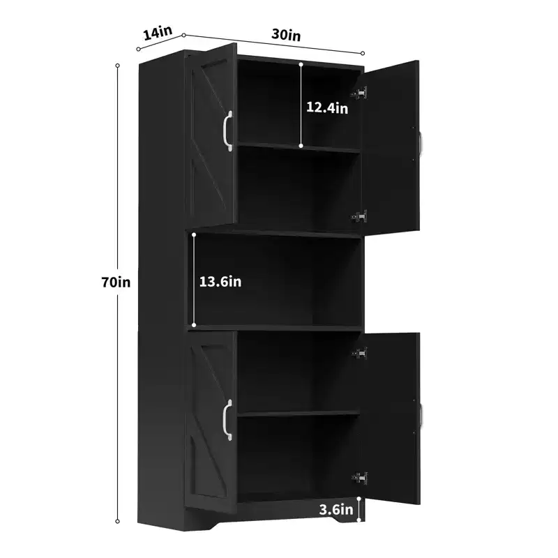 69 Farmhouse Kitchen Pantry Hutch | Freestanding Storage Cabinet with 4 Doors, 2 Adjustable Shelves & Microwave Stand for Dining & Living Room