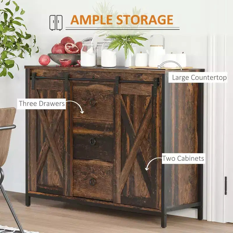 Buffet Cabinet Kitchen Sideboard with Sliding Barn Doors