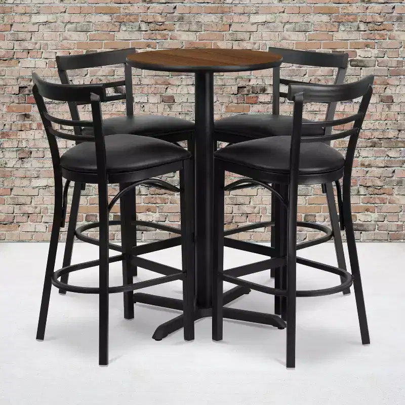 Flash Furniture 24'' Round Laminate Table Set with X-Base and 4 Two-Slat Ladder Back Metal Barstools
