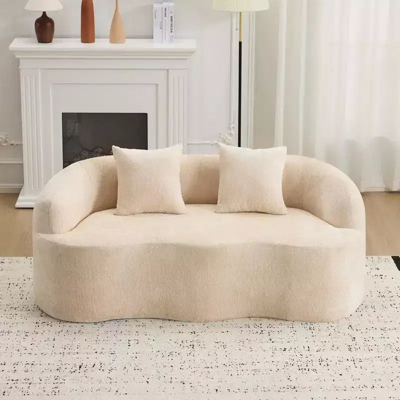 Clihome Curved Loveseat with Round Armrests & 2 Pillows-Compact Sofa for Living Room