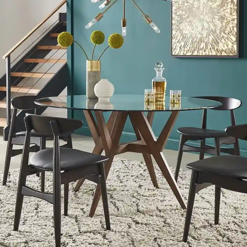 Round Mid-Century Modern Walnut Base Dining Table