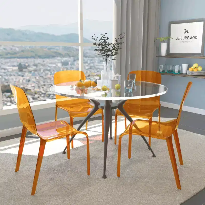 LeisureMod Murray Mid-Century Modern Dining Chair - Waterfall Edge Design Acrylic, Ergonomic and Stackable, Set of 4