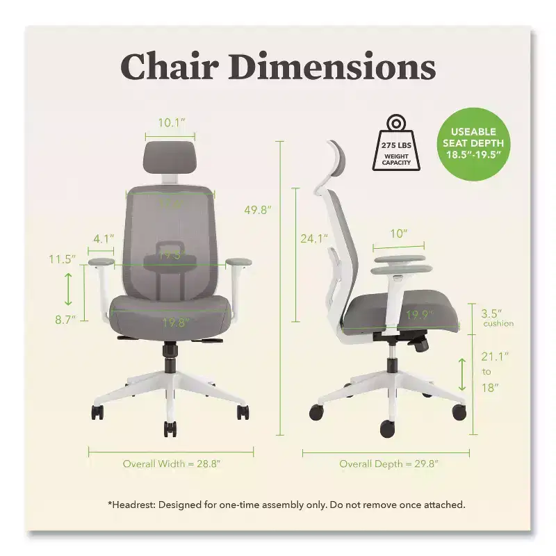 HON Altern Mesh Back Task Chair, 17.95 to 21.1 Seat Height, Gray Seat, Gray/White Back, White Base