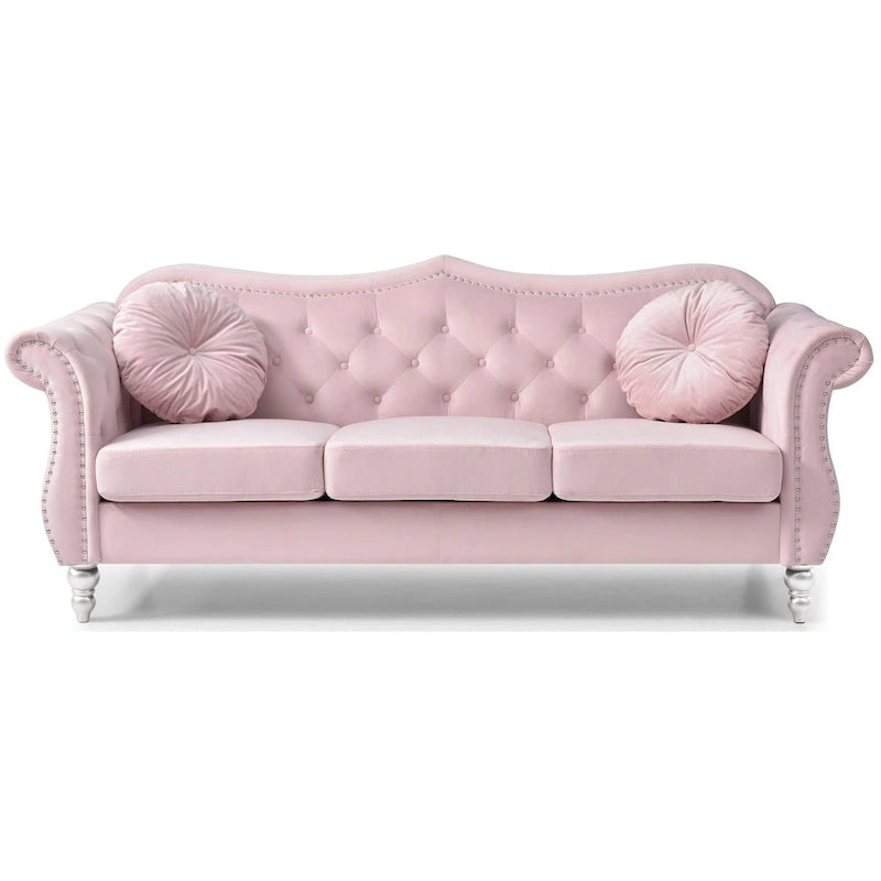 82 in. Velvet Chesterfield 3-Seater Sofa with Tufted Back and Nailhead Trim