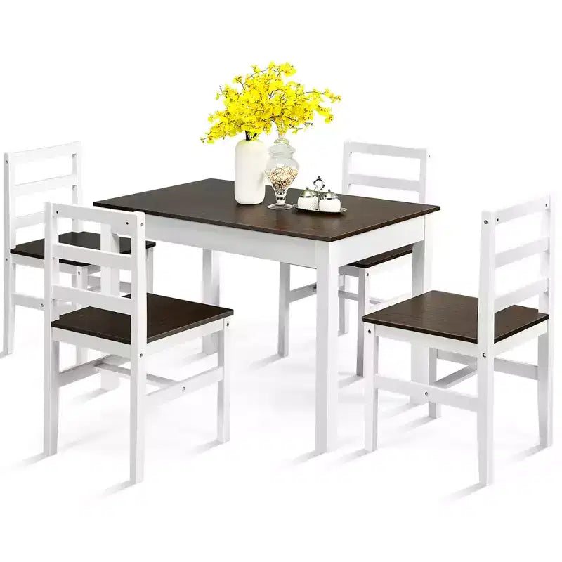Costway 5pcs Solid Wood Dining Set Kitchen Table & 4 Chair