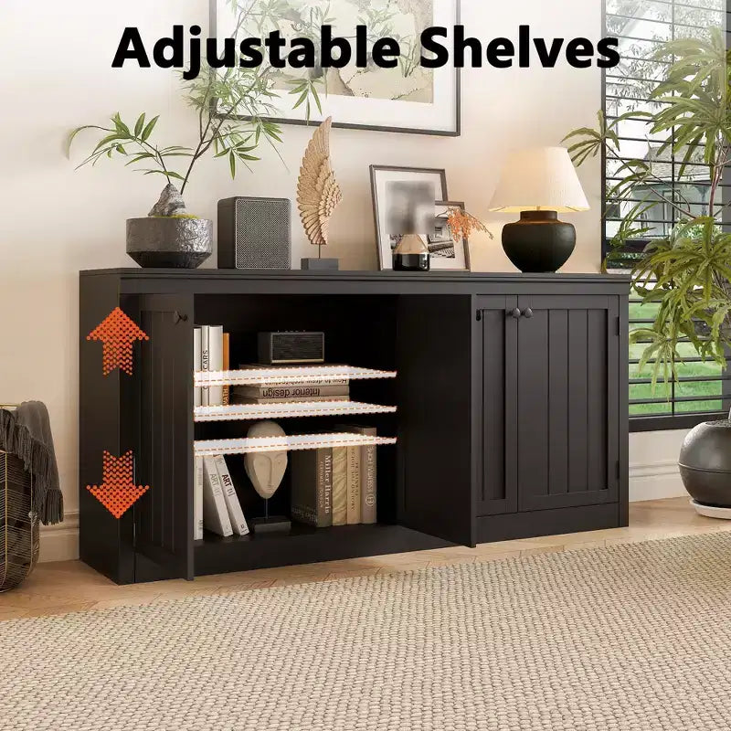 63 Sideboard Buffet Cabinet, Entryway Coffee Bar Cabinet with 4 Doors, Modern Media Console Table, Wooden Floor Cupboard Cabinet for Living Room