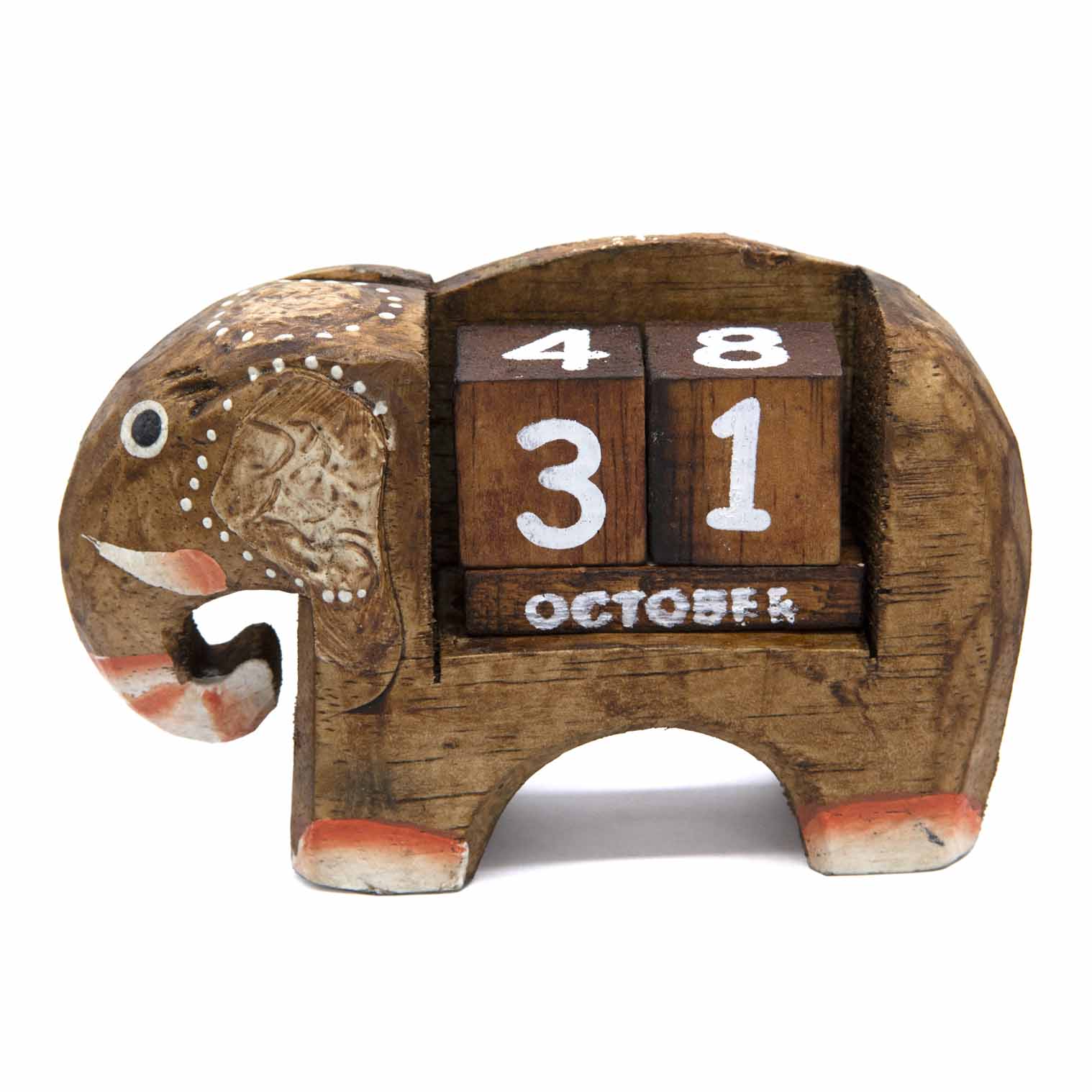 Small Carved Elephant Perpetual Calendar