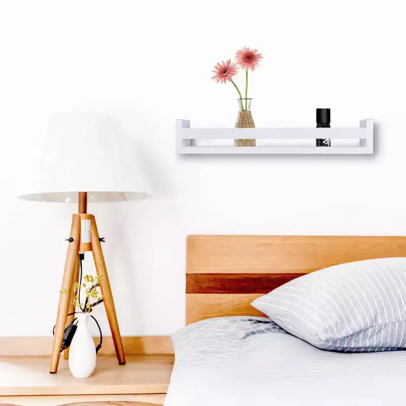 Danya B. 18" x 3.2" Decorative Spice Organizer Rack Shelf White : Floating Wall Mount Storage for Kitchen/Bathroom