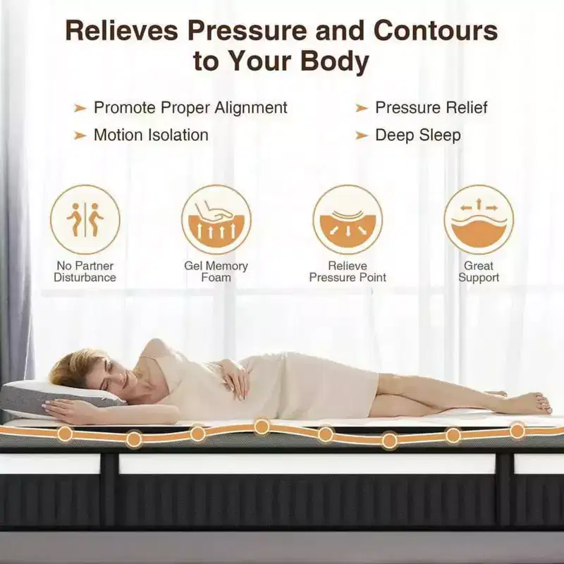 Queen Size Mattress in a Box, 14 Inch Gel Memory Foam Mattress for Cool Night & Pressure Relief, Medium Plush Feel with Motion Isolating