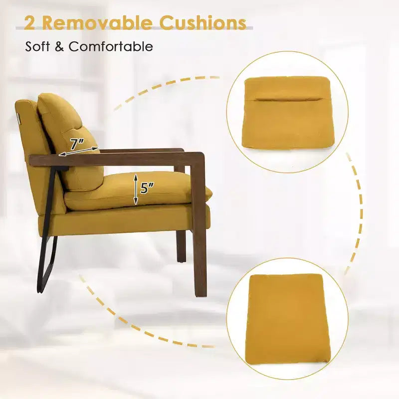 Modern Upholstered Accent Armchair with Rubber Wood Legs