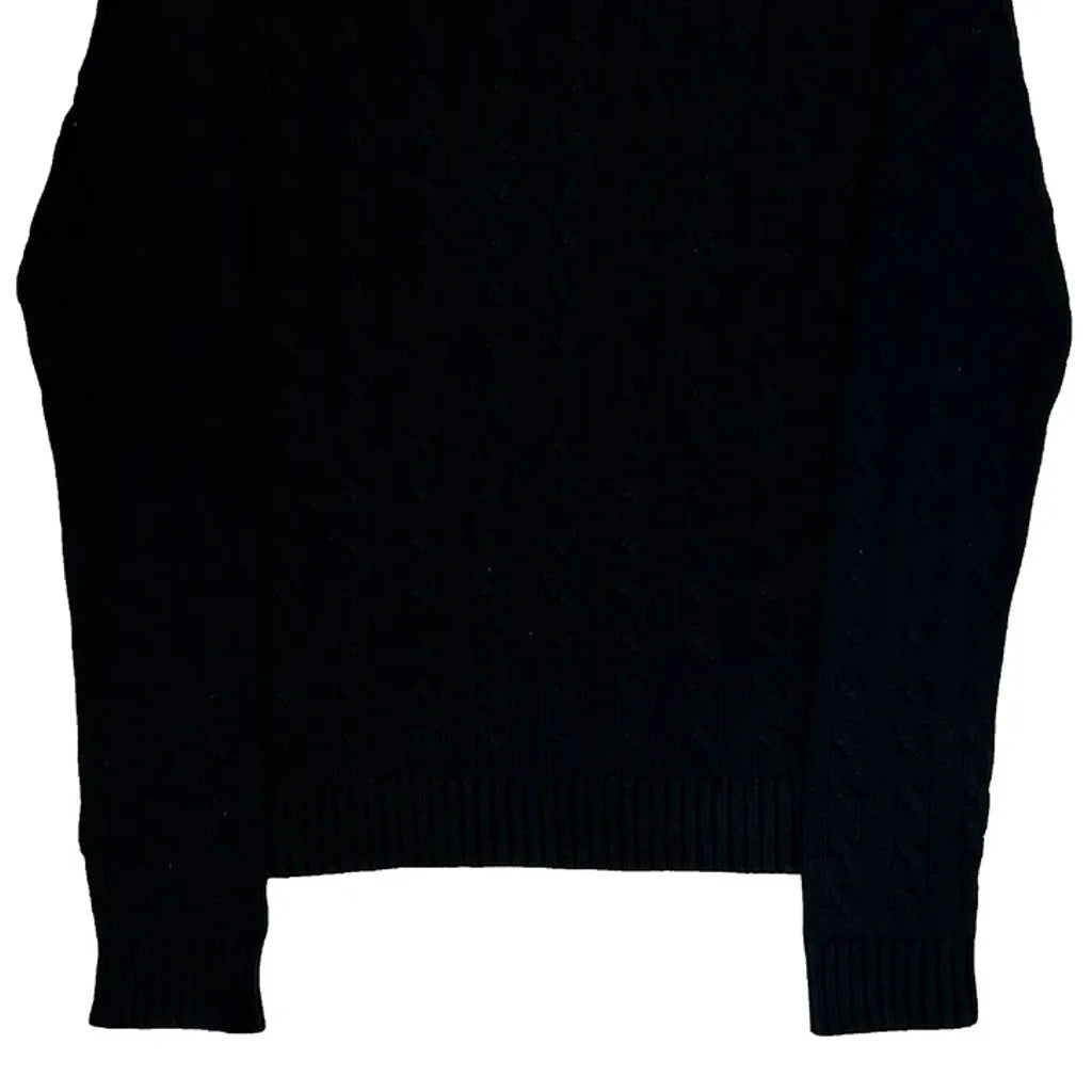 Cable Knit Long Sleeve Crew Neck Top - Medium Black Cotton