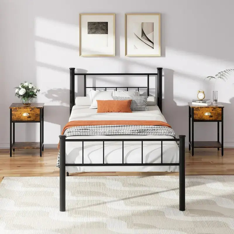 Bed Frame with Headboard and Footboard - Heavy Duty Steel Platform Bed, No Box Spring Needed
