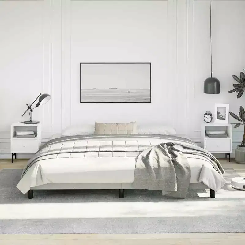 Bed Frame Light Grey Velvet, Plywood, Engineered Wood King Sturdy