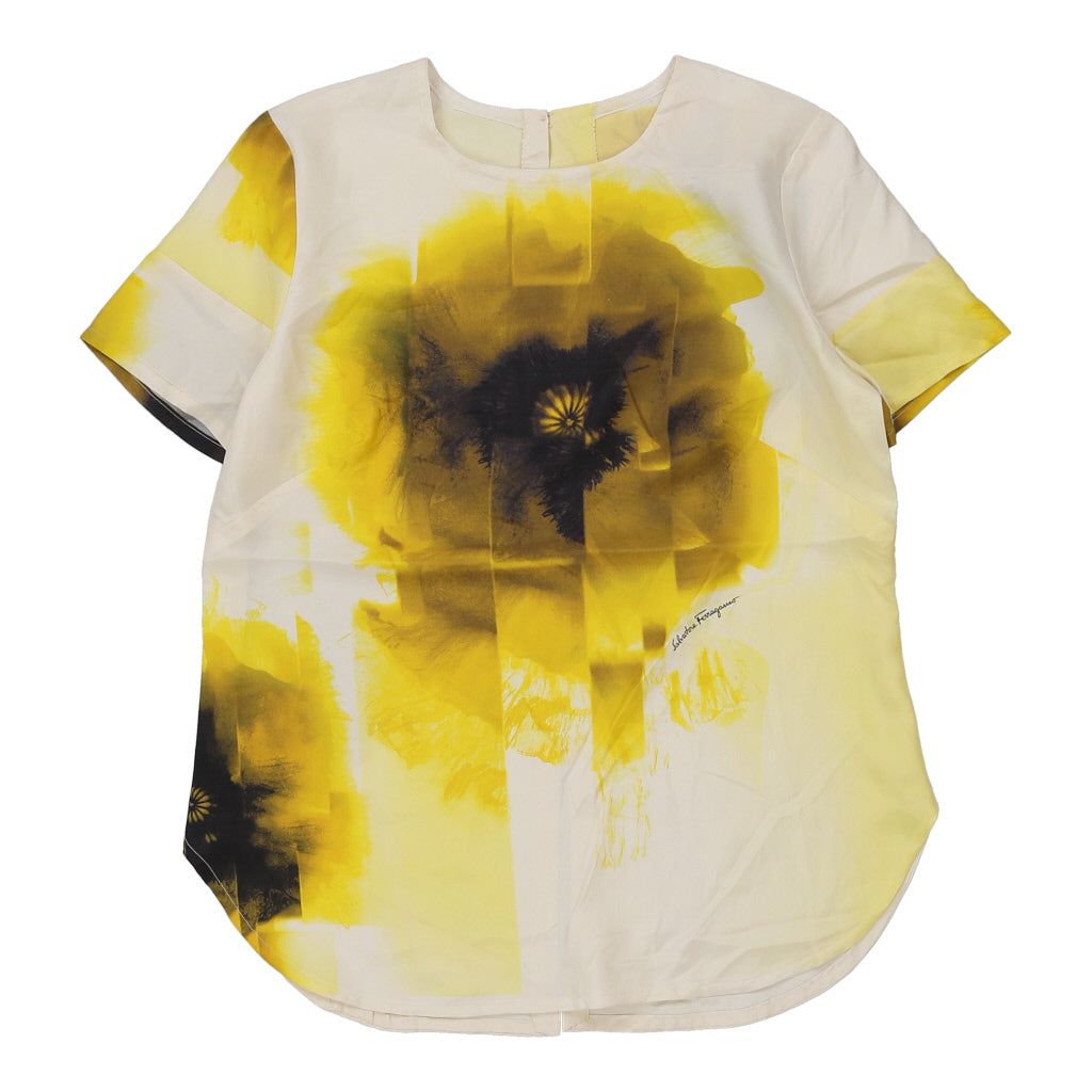 Floral Blouse Large Yellow Viscose Blend Women's Vintage 1990s Style