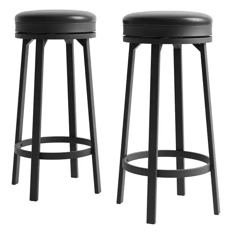 GustoWave 30'' Backless Round Swivel Bar Stools Set of 2, PU Leather Upholstery, Metal Frame & Footrest for Kitchen Island