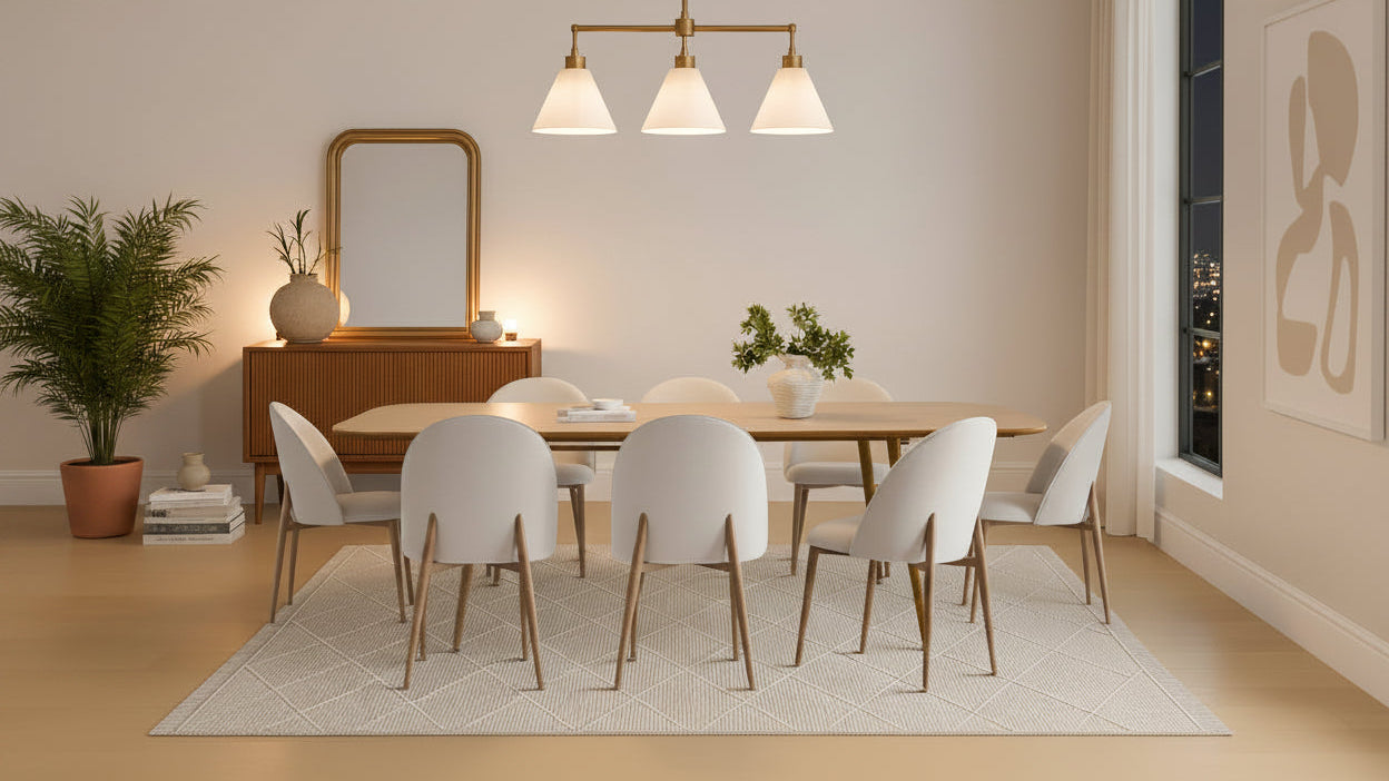 9-Piece Expandable Dining Table Set, 94.5 Wood-Look Extendable Table and 8 Comfy Curved-Back Chairs for Kitchen or Dining Room