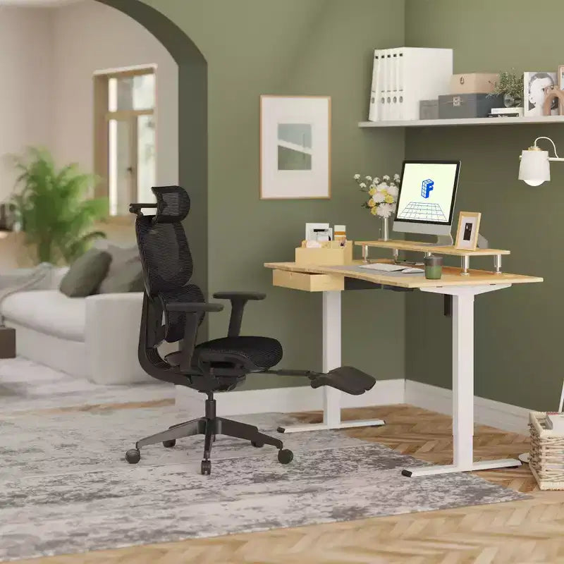 FLEXISPOT C7 Ergonomic Office Chair With Footrest, Mesh Seat, Black